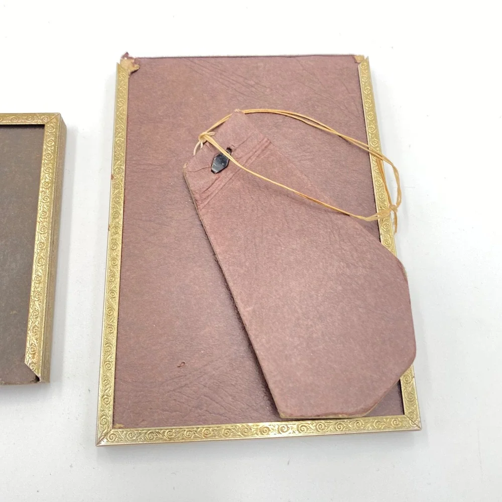 Vintage Gold Metal Picture Frame Set Embossed Diamond 3 Piece Lot Mid Century